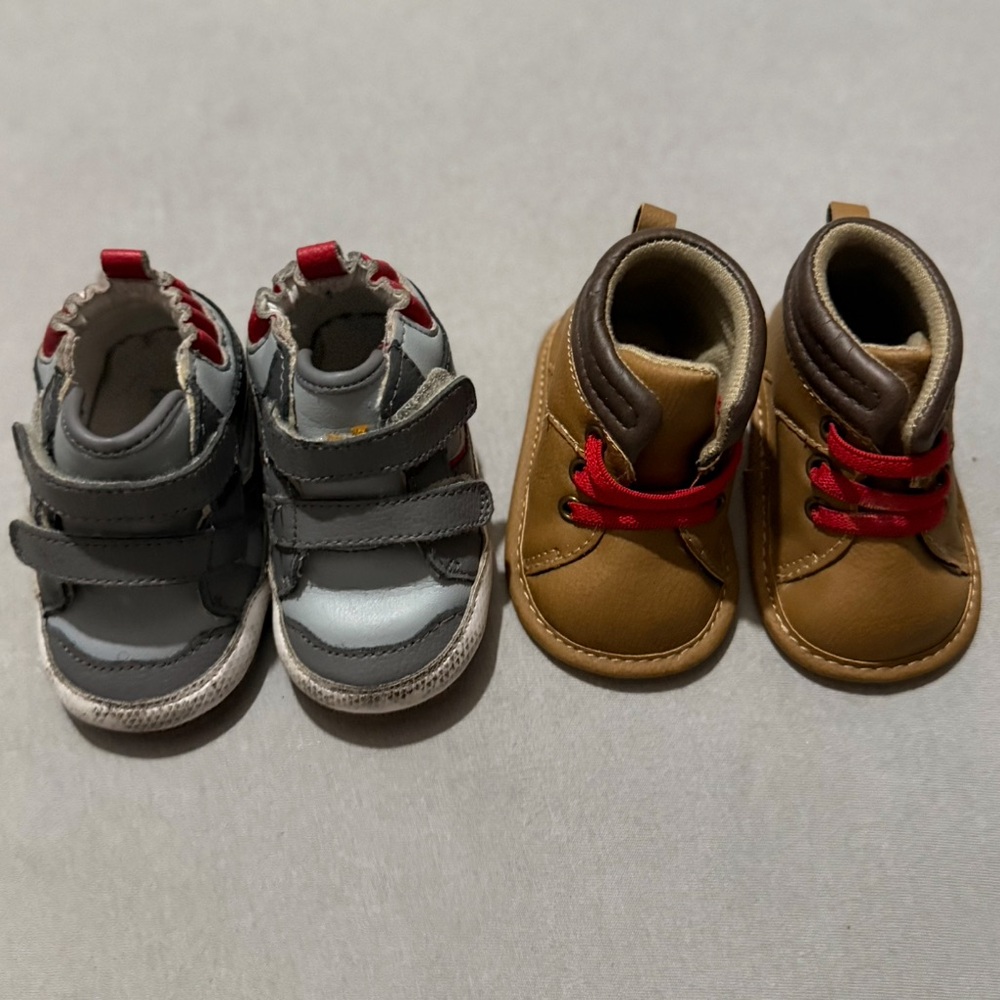 2pc 6-9months Baby Shoe Bundle - Soft Padded Sneakers & Boots